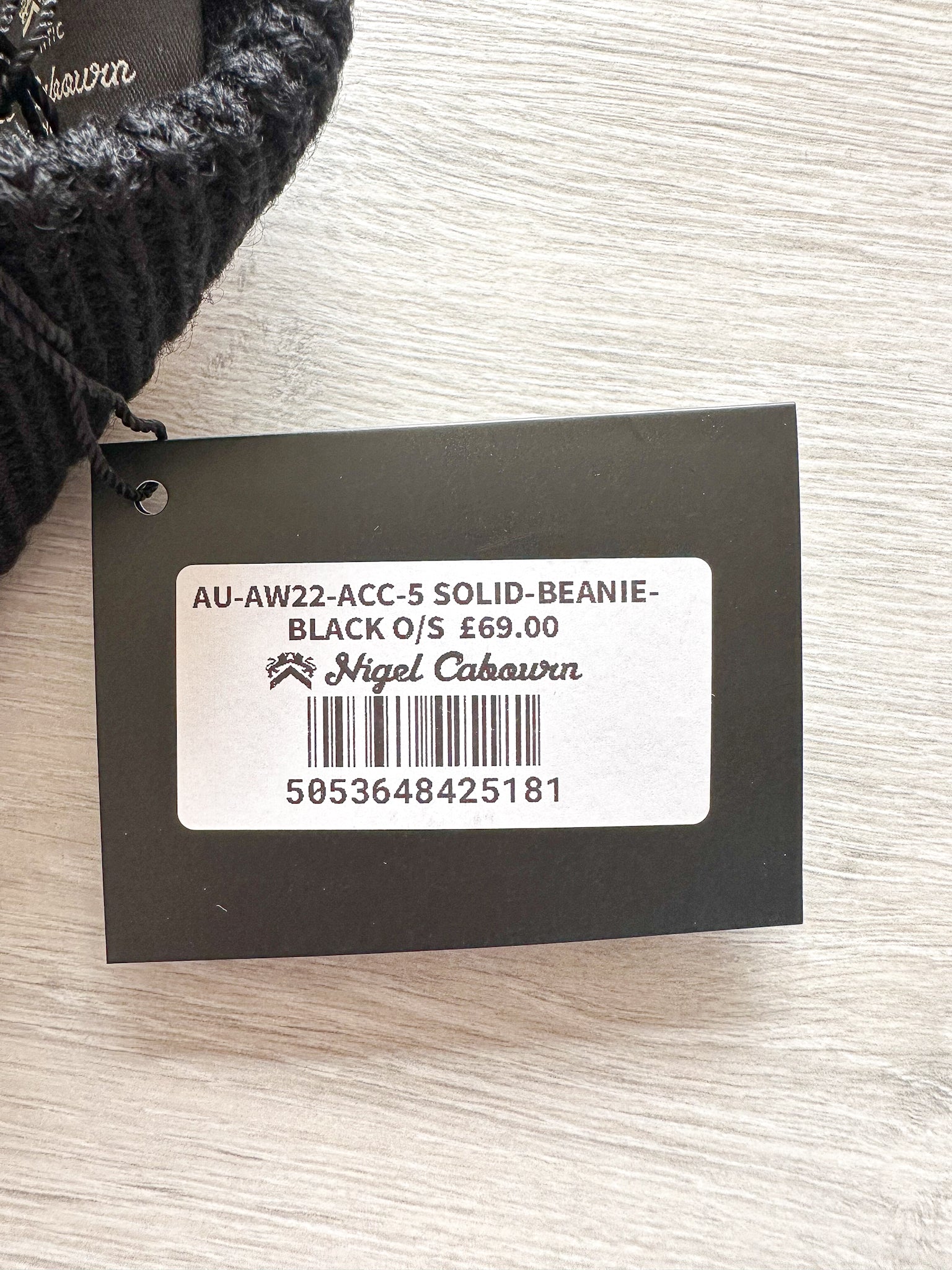 NigeI Cabourn Broad Arrow Wool Beanie Hat - Black TAG