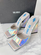 The Attico Devon Iridescent Holographic Silver High Heel Mules