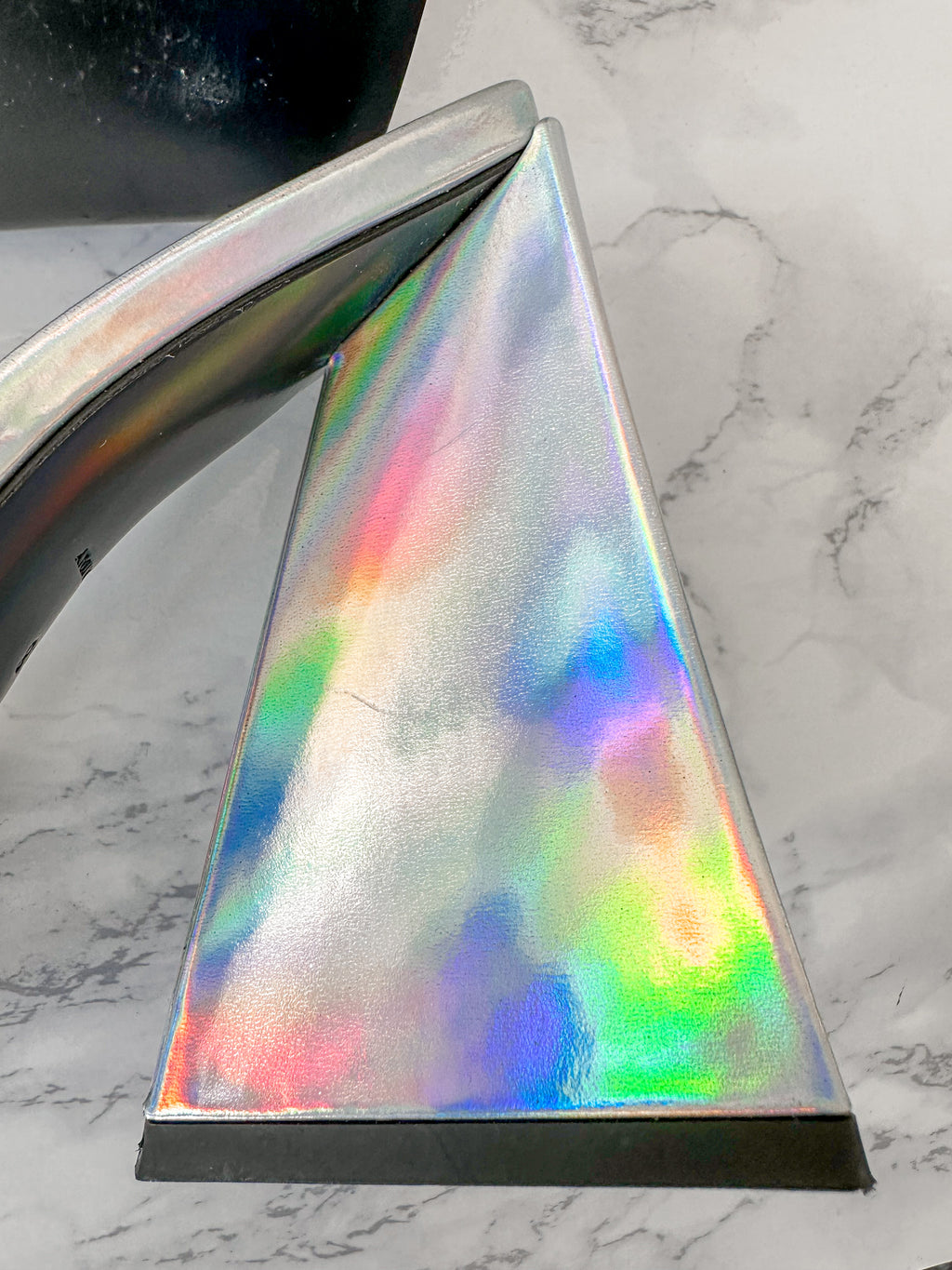 The Attico Devon Iridescent Holographic Silver High Heel Mules