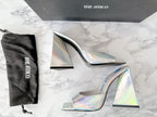 The Attico Devon Iridescent Holographic Silver High Heel Mules