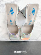 The Attico Devon Iridescent Holographic Silver High Heel Mules