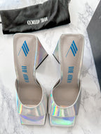 The Attico Devon Iridescent Holographic Silver High Heel Mules