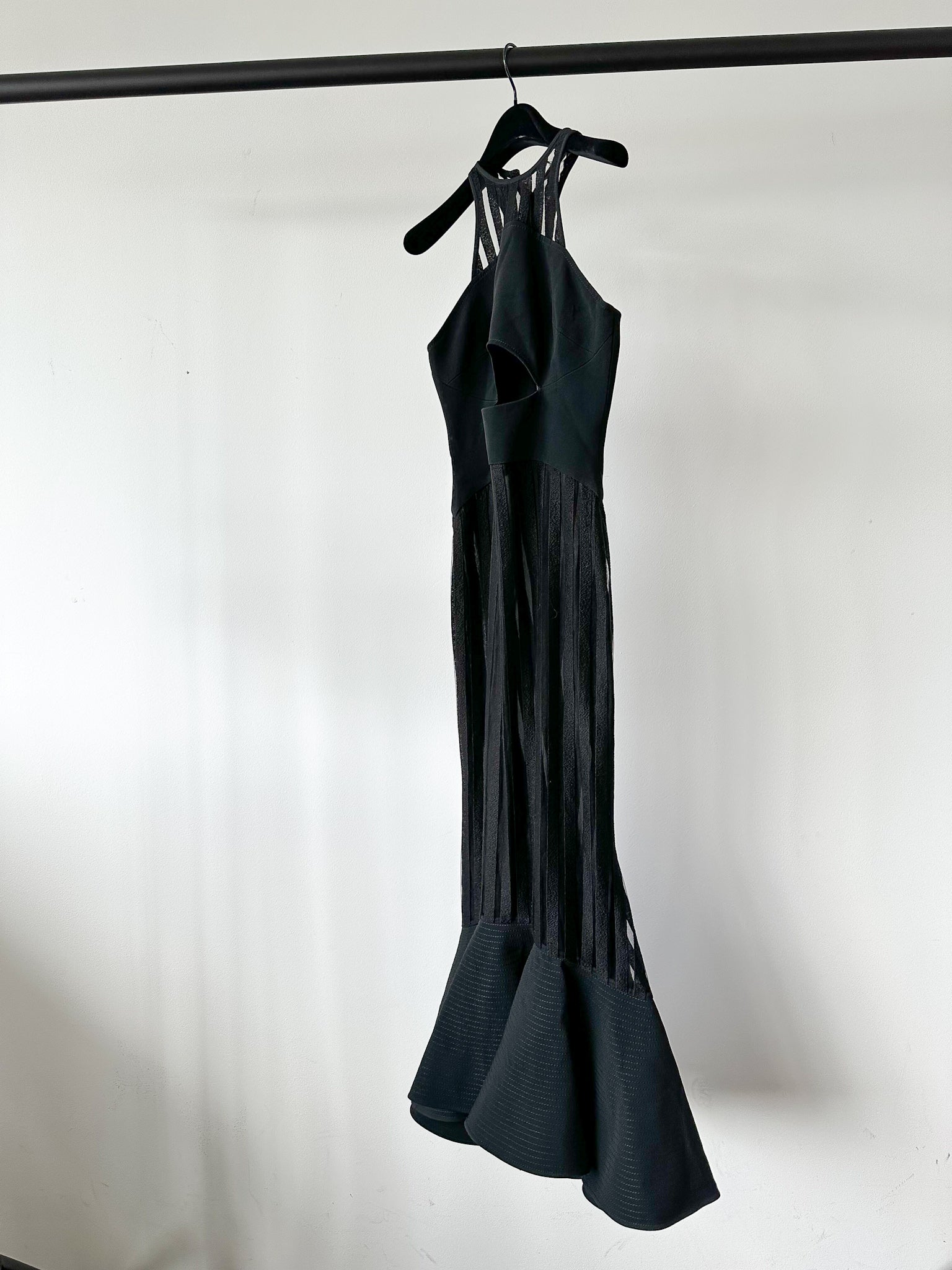 David Koma Strappy Sheer Lace Detail Cut-Out Front Fishtail Gown Dress - House Of Huntington