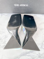 The Attico Devon Iridescent Holographic Silver High Heel Mules
