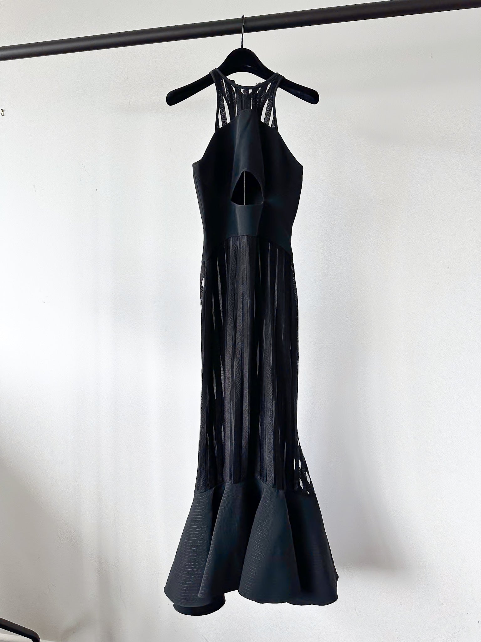 David Koma Strappy Sheer Lace Detail Cut-Out Front Fishtail Gown Dress - House Of Huntington