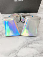 The Attico Devon Iridescent Holographic Silver High Heel Mules