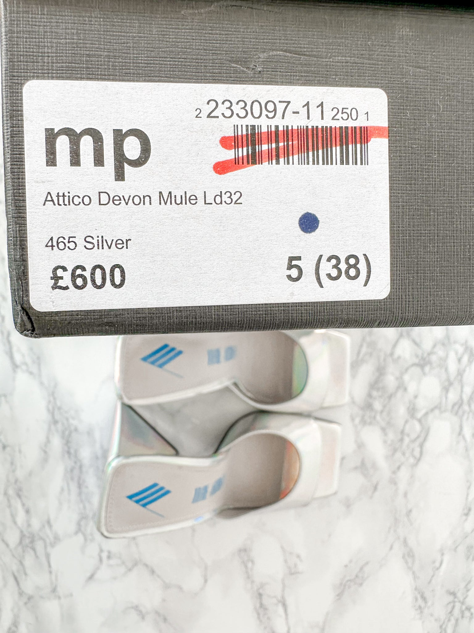 The Attico Devon Iridescent Holographic Silver High Heel Mules