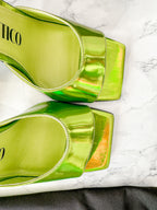 The Attico Devon Iridescent Lime Green High Heel Mules (EX-DISPLAY)