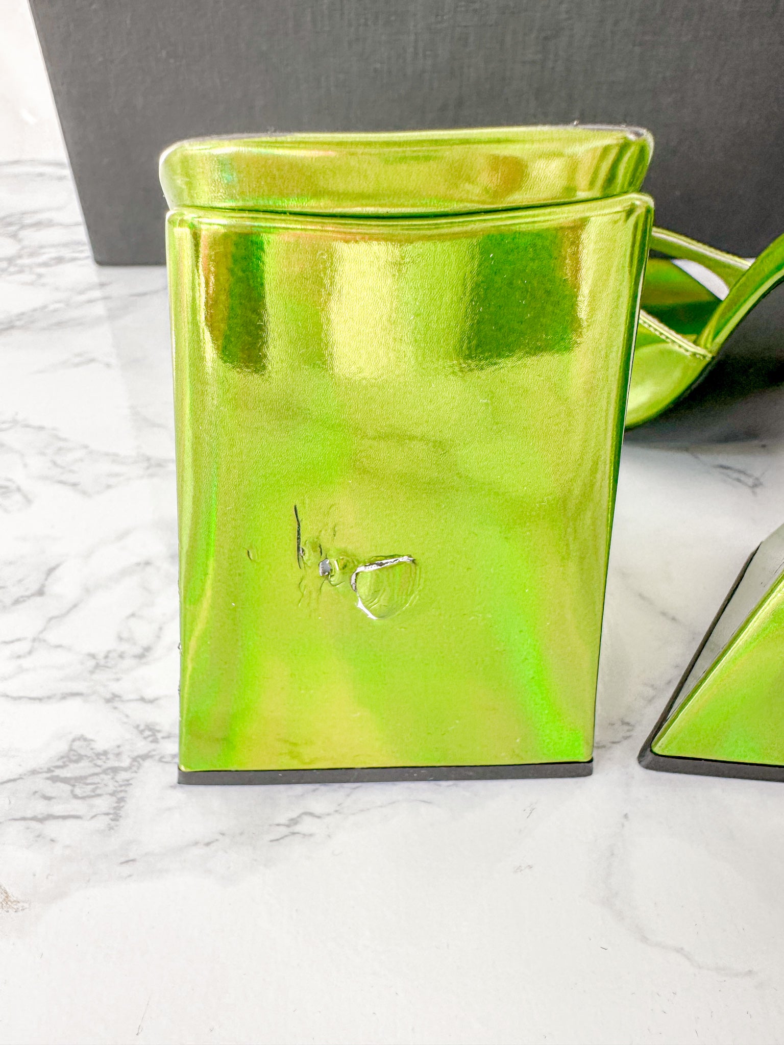 The Attico Devon Iridescent Lime Green High Heel Mules (EX-DISPLAY)