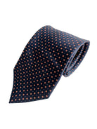 Drake's Navy Silk Tie With Orange Dot Floral