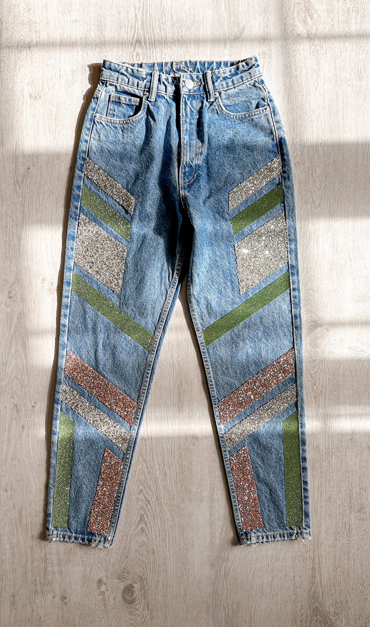 Germanier Sparkly Embellished Crystal Patch Denim Jeans