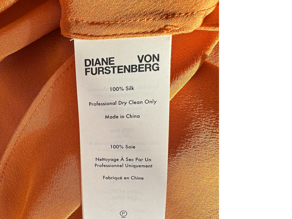 Diane Von Furstenberg DVF Orange Crepe De Chine Silk Wrap Blouse Top - House Of Huntington
