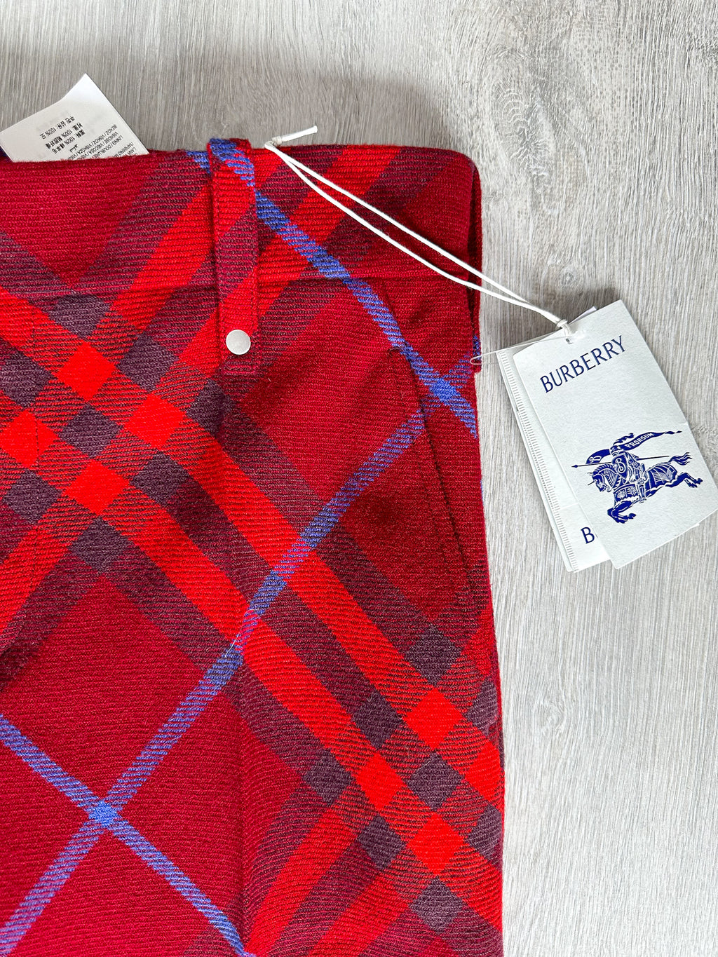Pantalon droit taille mi-haute en laine rouge à carreaux Burberry