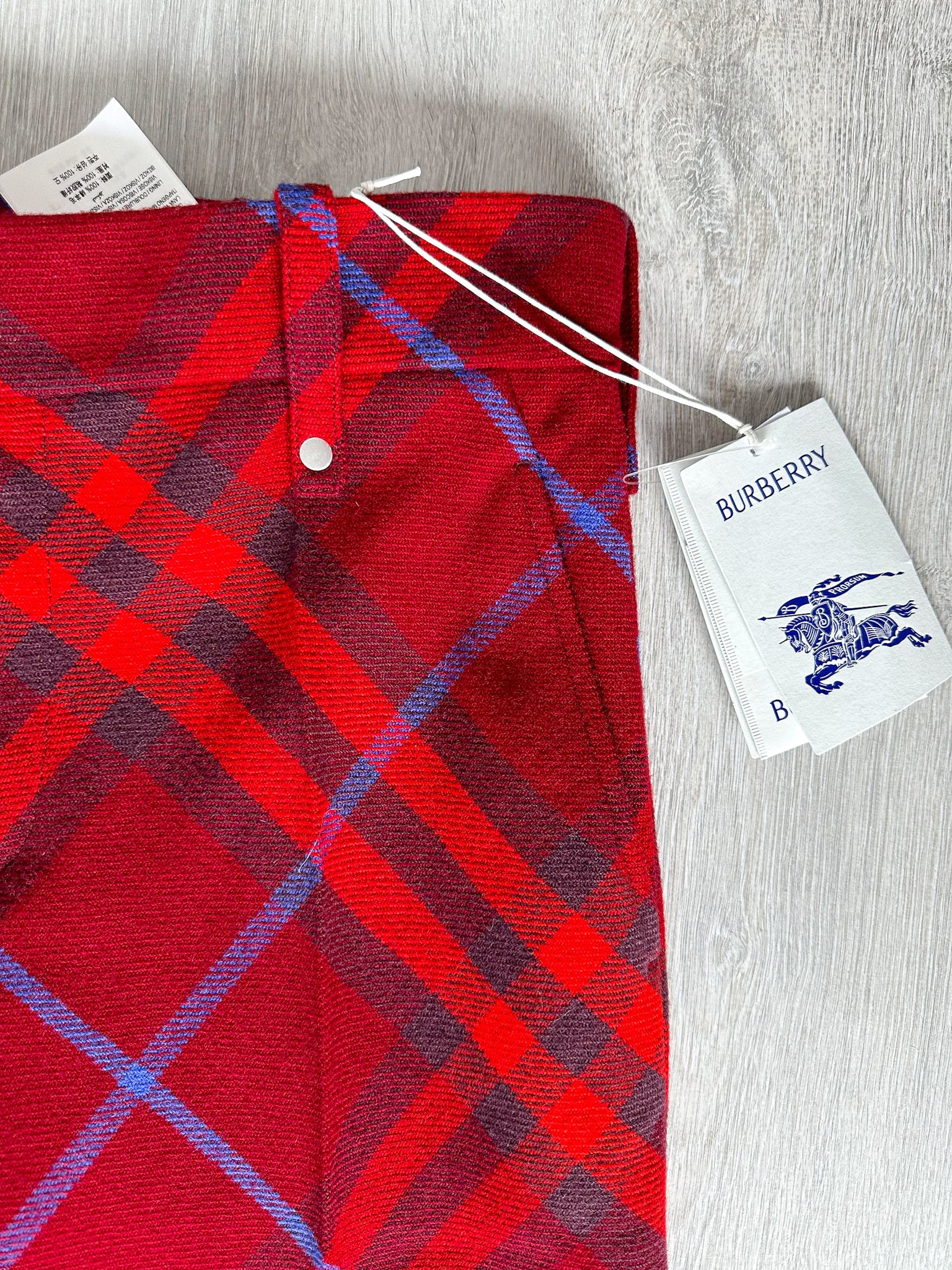 Pantalon droit taille mi-haute en laine rouge à carreaux Burberry