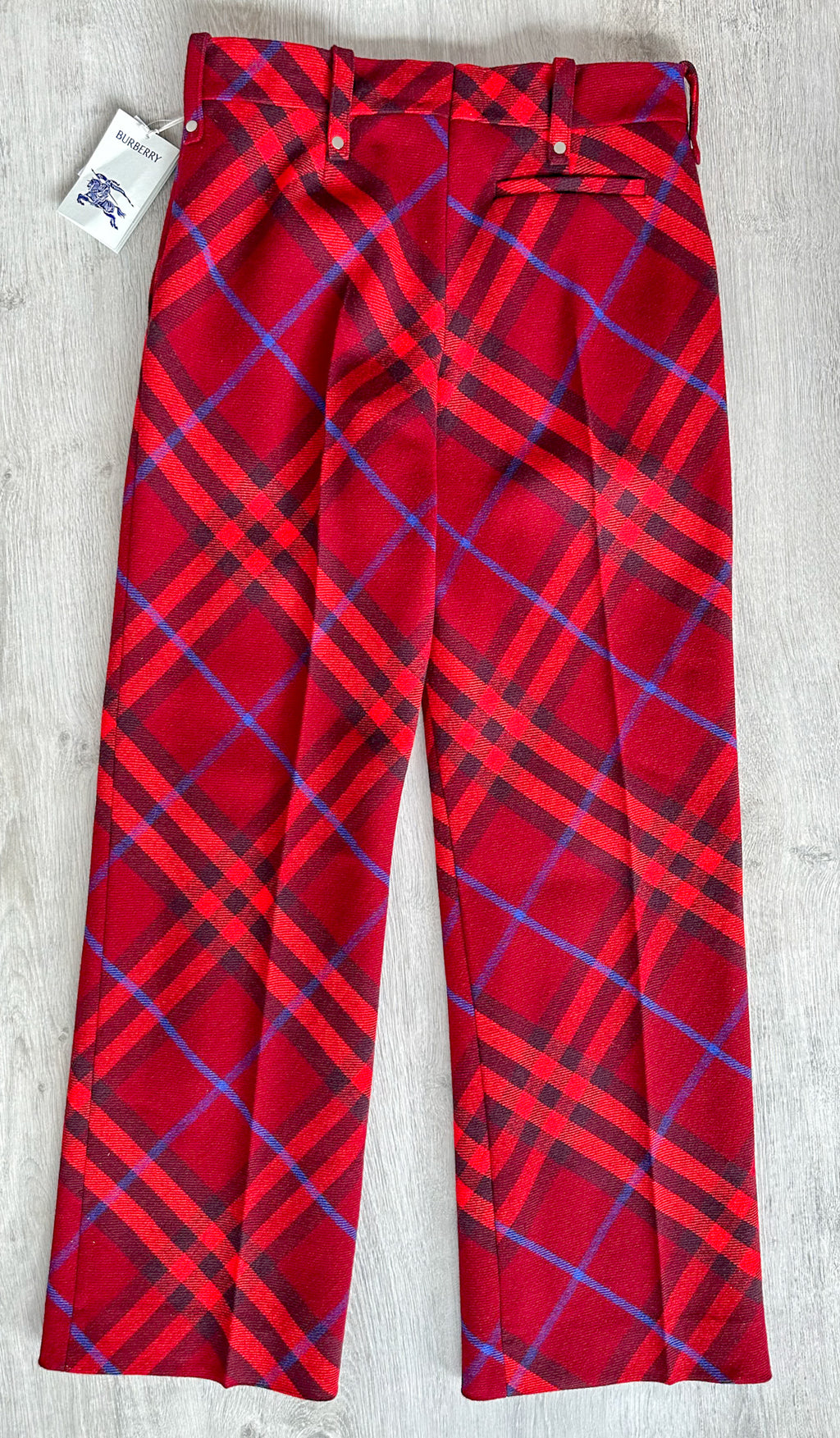 Pantalon droit taille mi-haute en laine rouge à carreaux Burberry