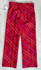 Pantalon droit taille mi-haute en laine rouge à carreaux Burberry