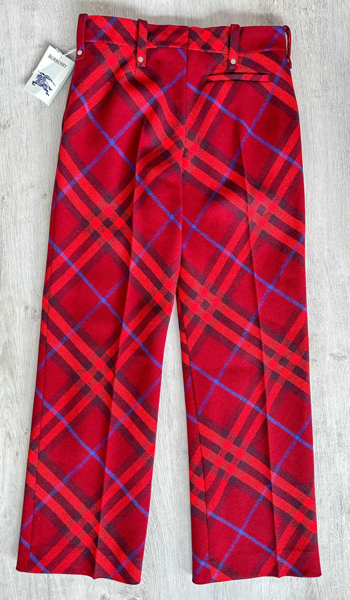 Pantalon droit taille mi-haute en laine rouge à carreaux Burberry