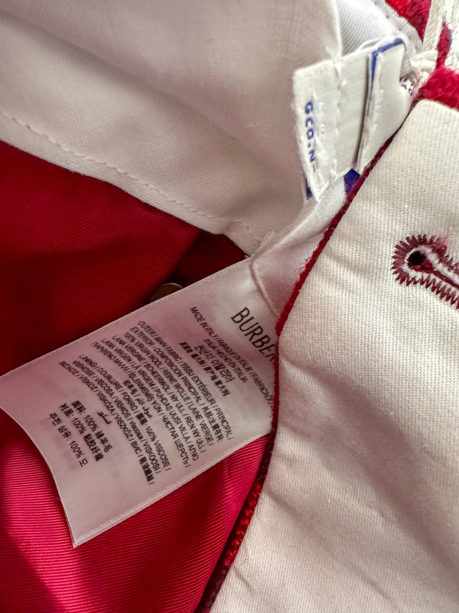 Pantalon droit taille mi-haute en laine rouge à carreaux Burberry