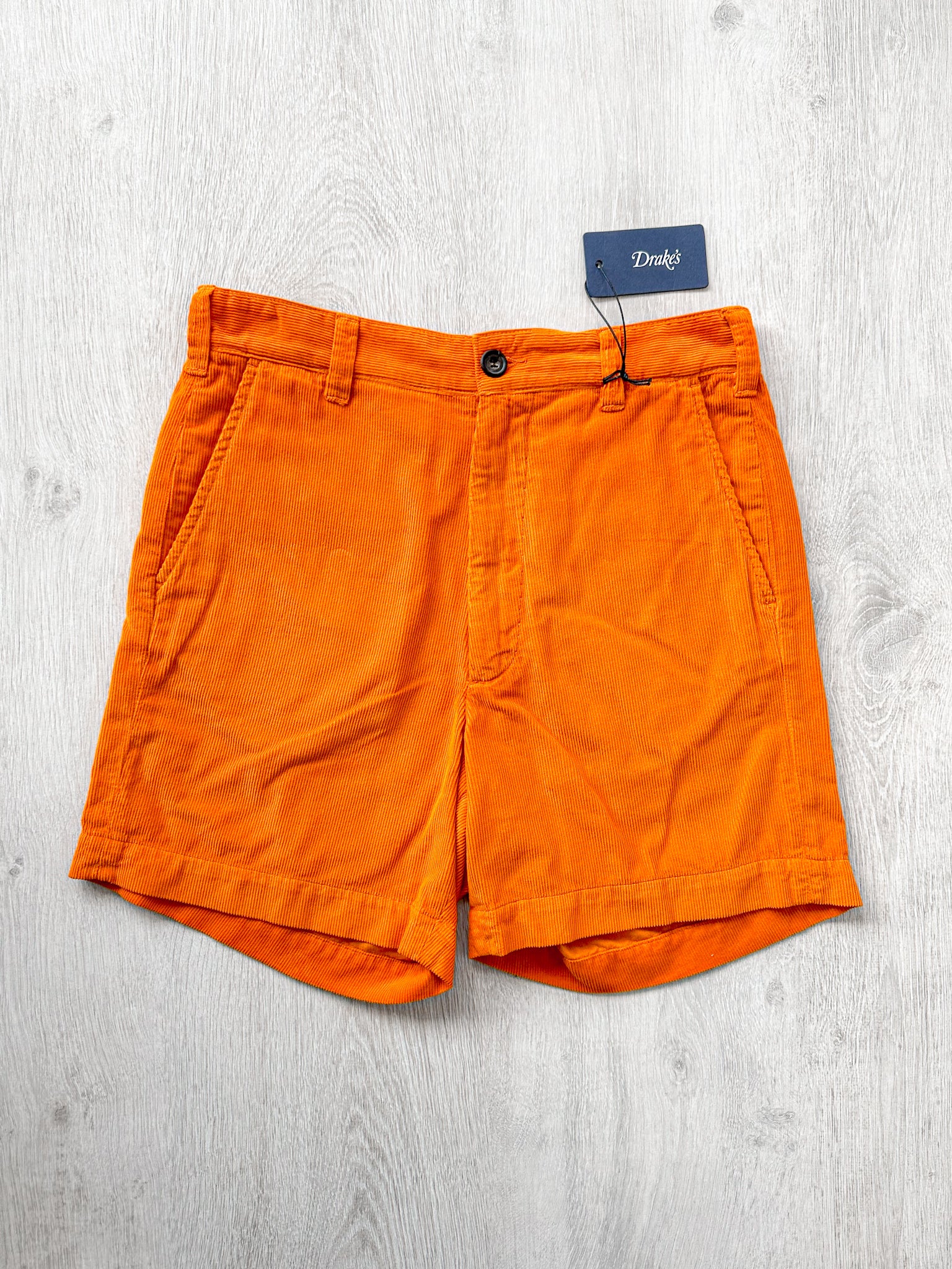 Drake's Fatigue Orange Cotton Corduroy Needlecord Shorts - House Of Huntington