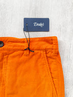 Drake's Fatigue Orange Cotton Corduroy Needlecord Shorts - House Of Huntington