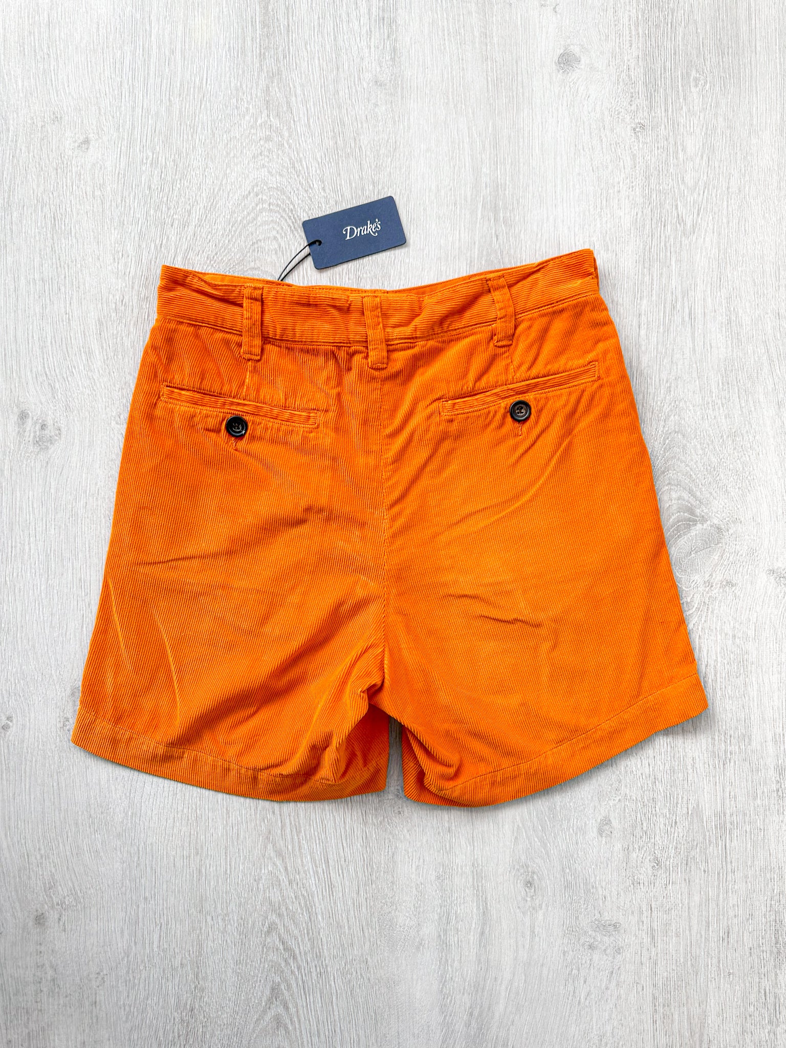 Drake's Fatigue Orange Cotton Corduroy Needlecord Shorts - House Of Huntington