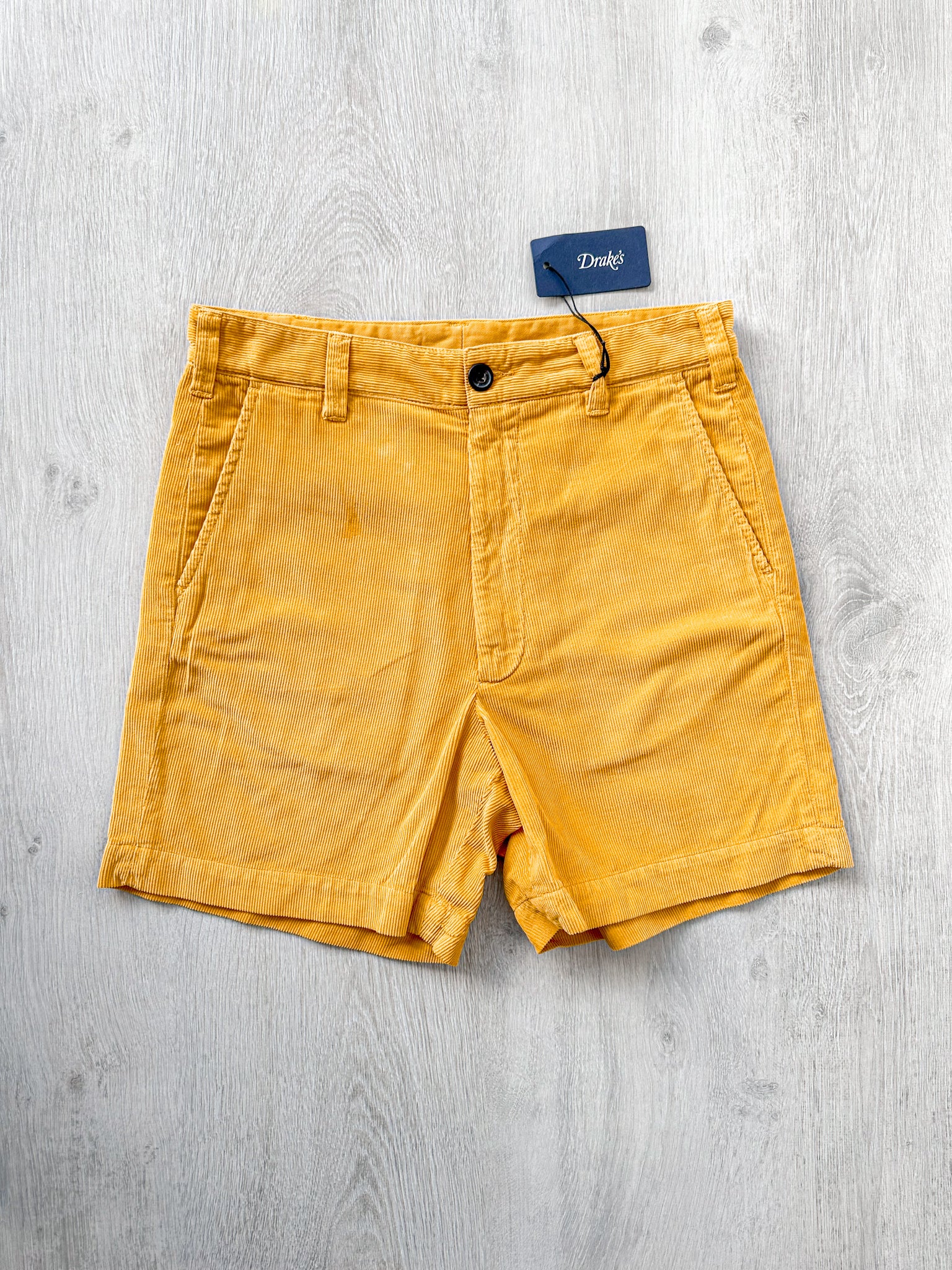 Drake's Fatigue Mustard Yellow Cotton Corduroy Needlecord Shorts - House Of Huntington