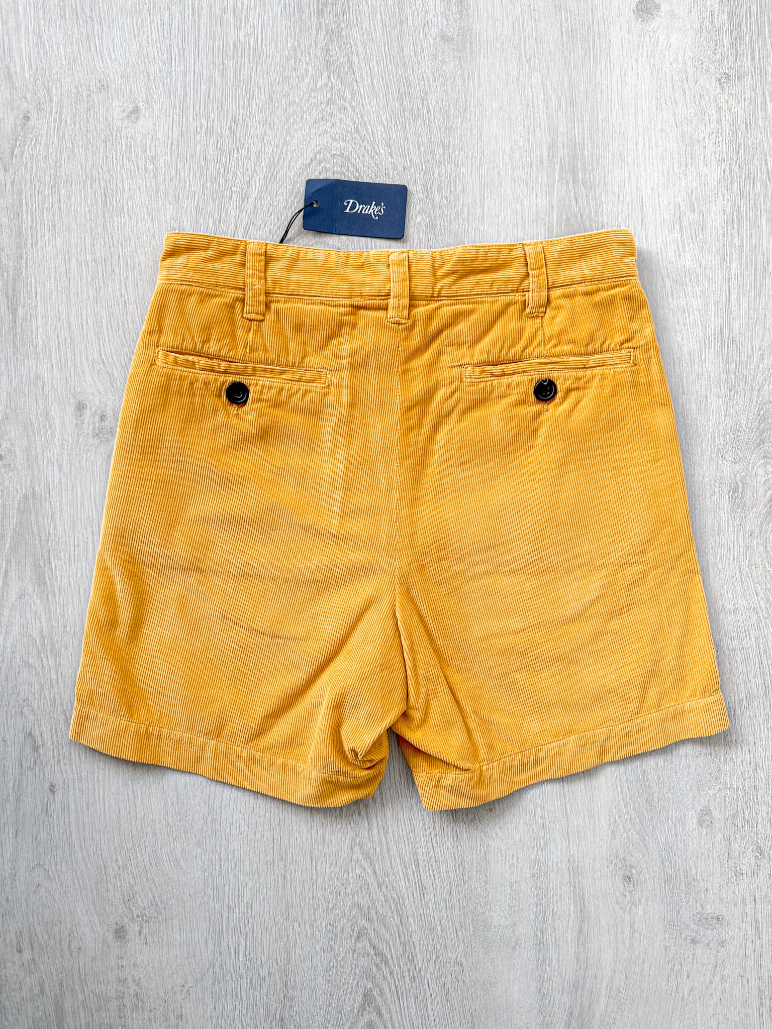 Drake's Fatigue Mustard Yellow Cotton Corduroy Needlecord Shorts - House Of Huntington