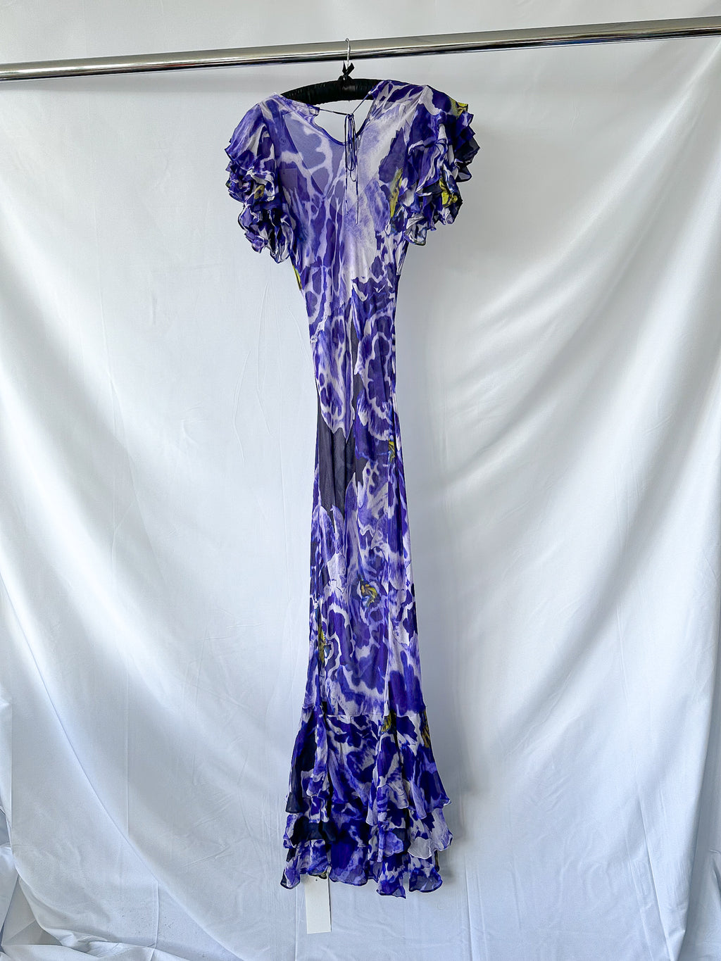 Rat and Boa Lucille Blue Iris Orchid Ruffle Maxi Dress