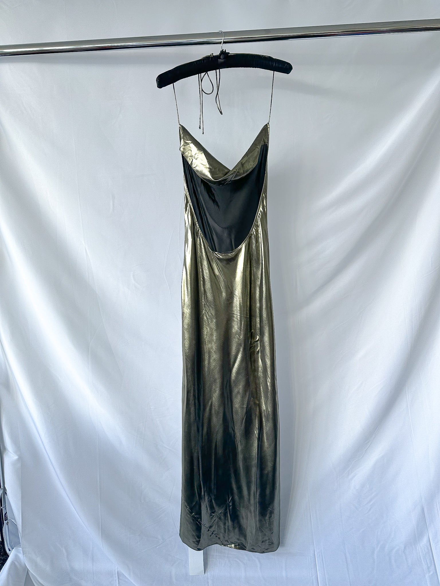 Rat And Boa Venus Liquid Gold Bias Cut Halterneck Maxi Slip Dress