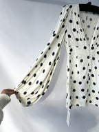 Rat and Boa Rodeo White Perla Polka Dot Plunge Neck Mini Dress