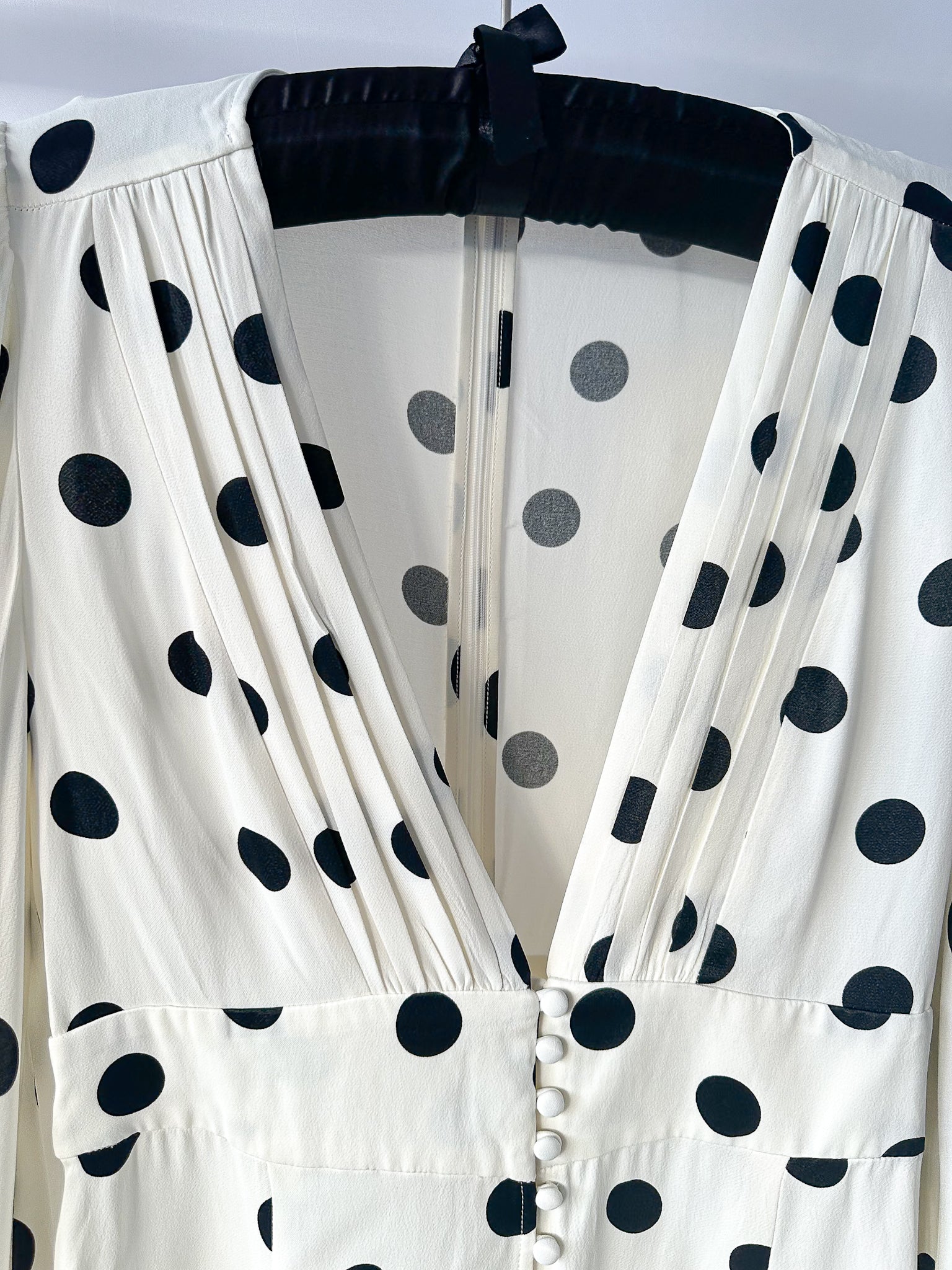 Rat and Boa Rodeo White Perla Polka Dot Plunge Neck Mini Dress