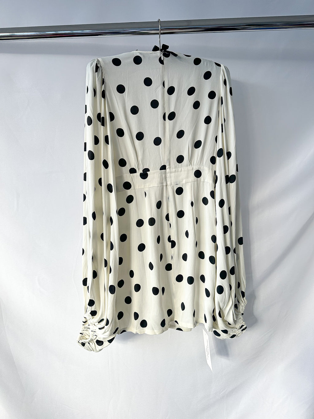 Rat and Boa Rodeo White Perla Polka Dot Plunge Neck Mini Dress