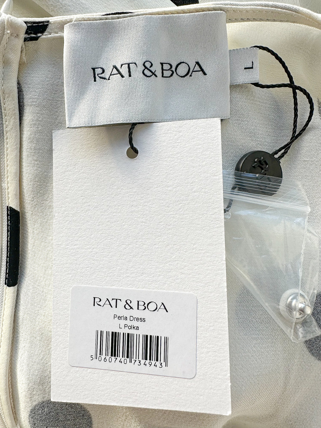 Rat and Boa Rodeo White Perla Polka Dot Plunge Neck Mini Dress