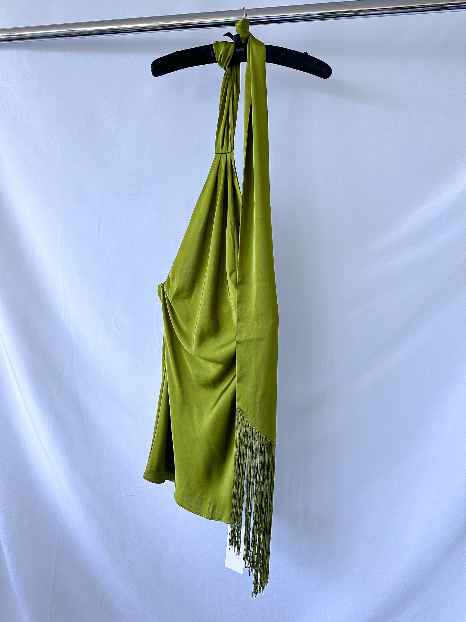 Rat and Boa Serafia Green Satin Cowl Neck One Shoulder Mini Dress