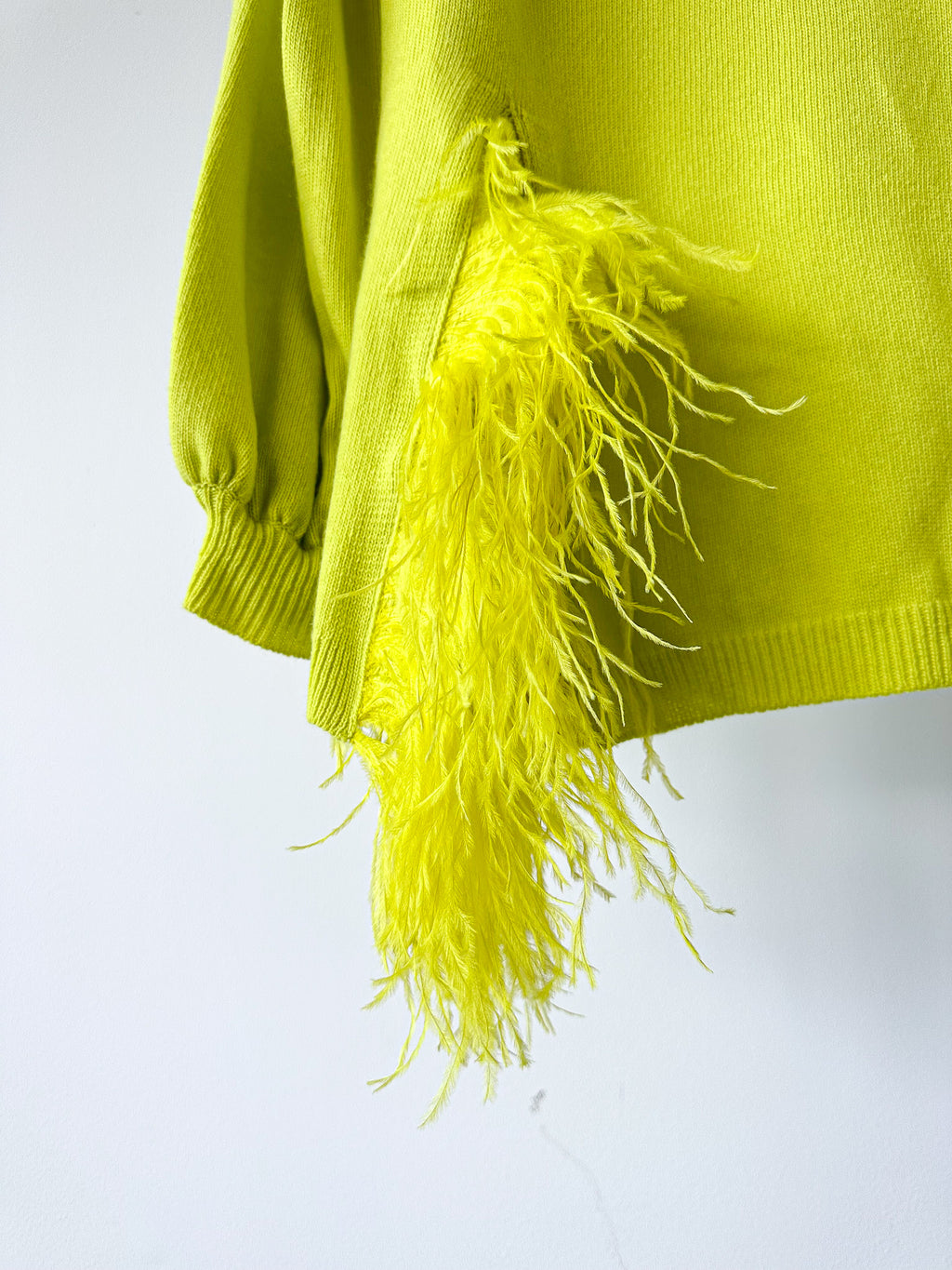 Valentino Garavani Lime Green Feather Trim Jumper