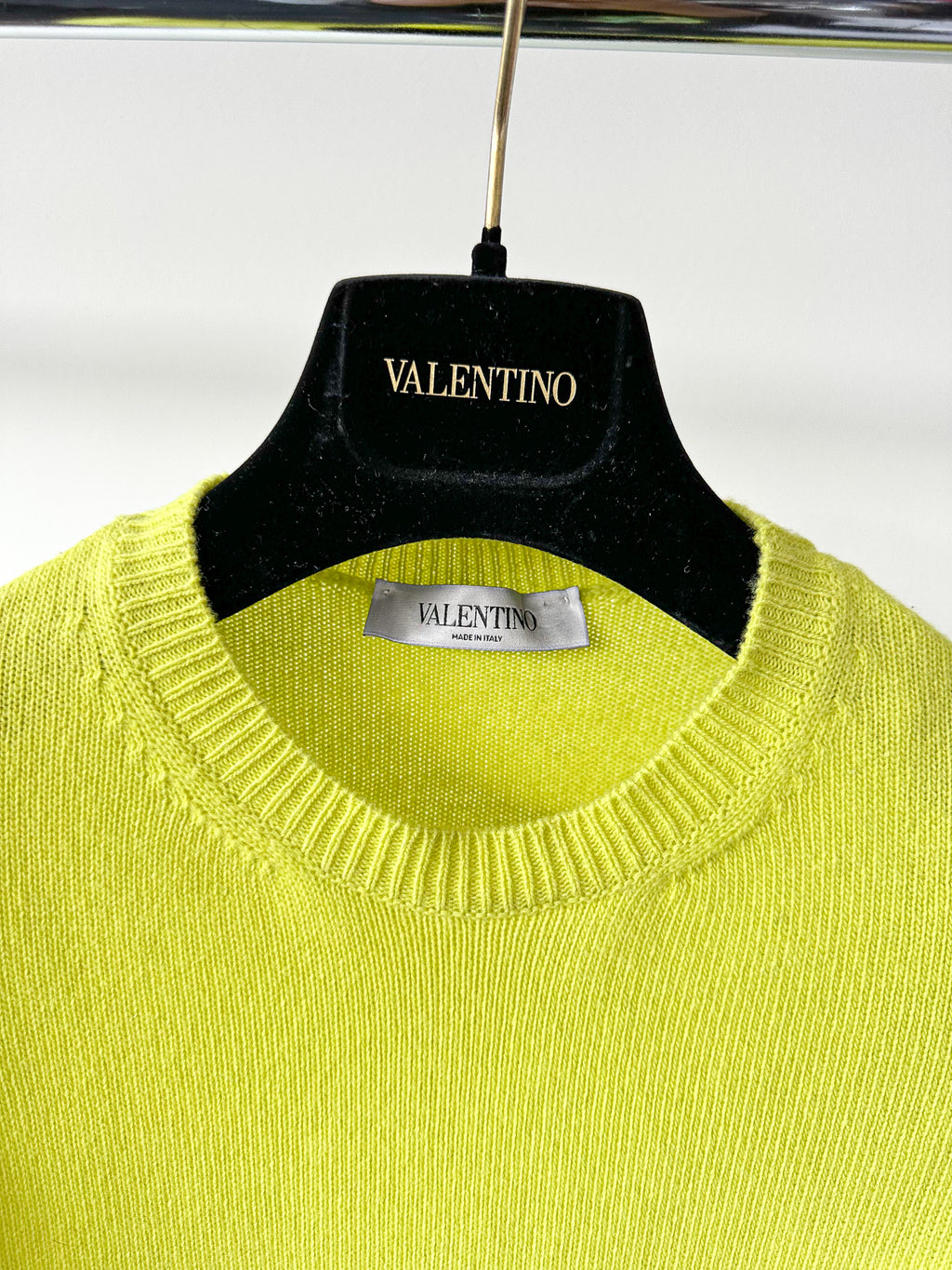 Valentino Garavani Lime Green Feather Trim Jumper