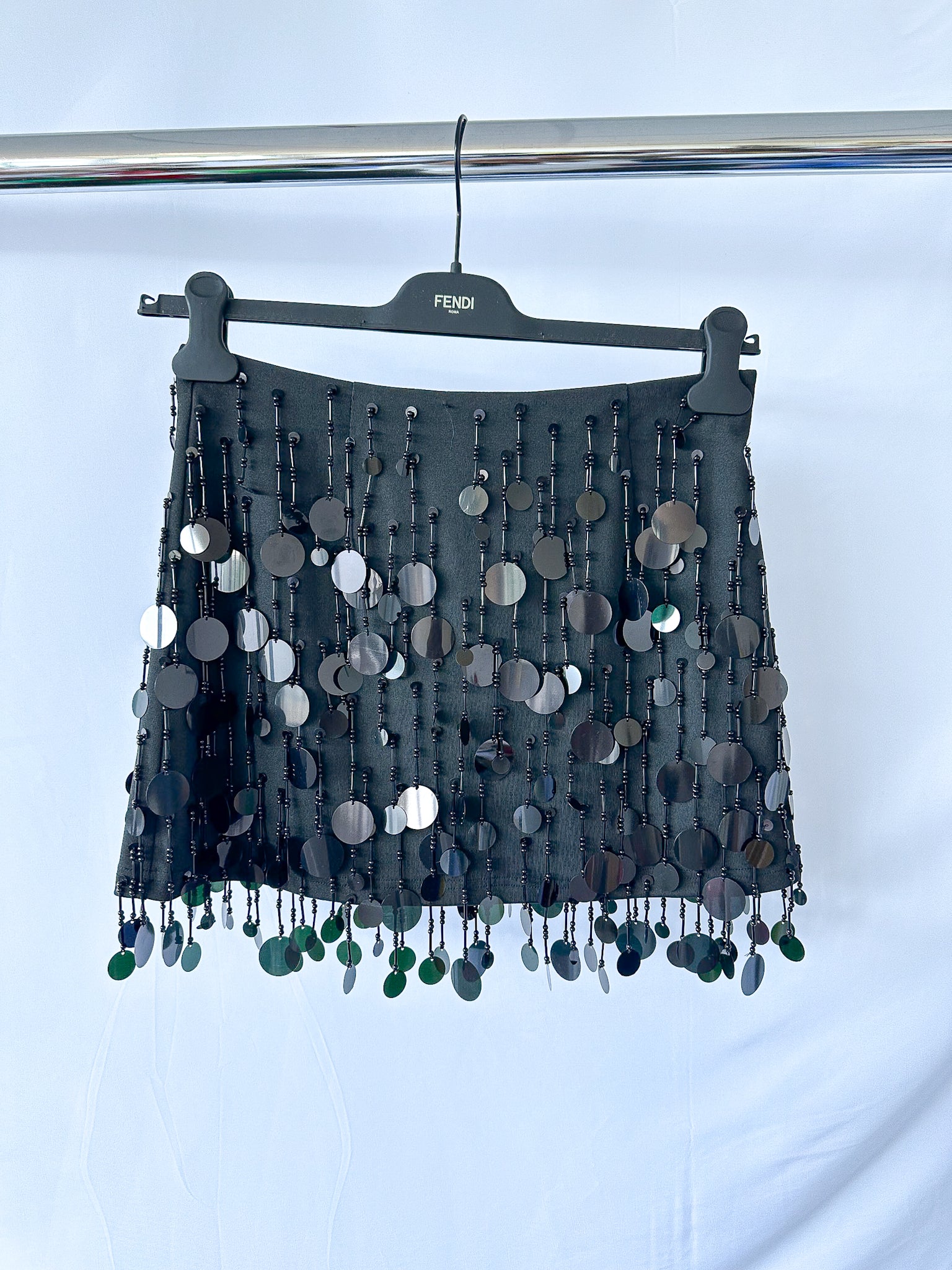 Rat and Boa Celina Black Sequinned Beaded Drip Disco Mini Skirt