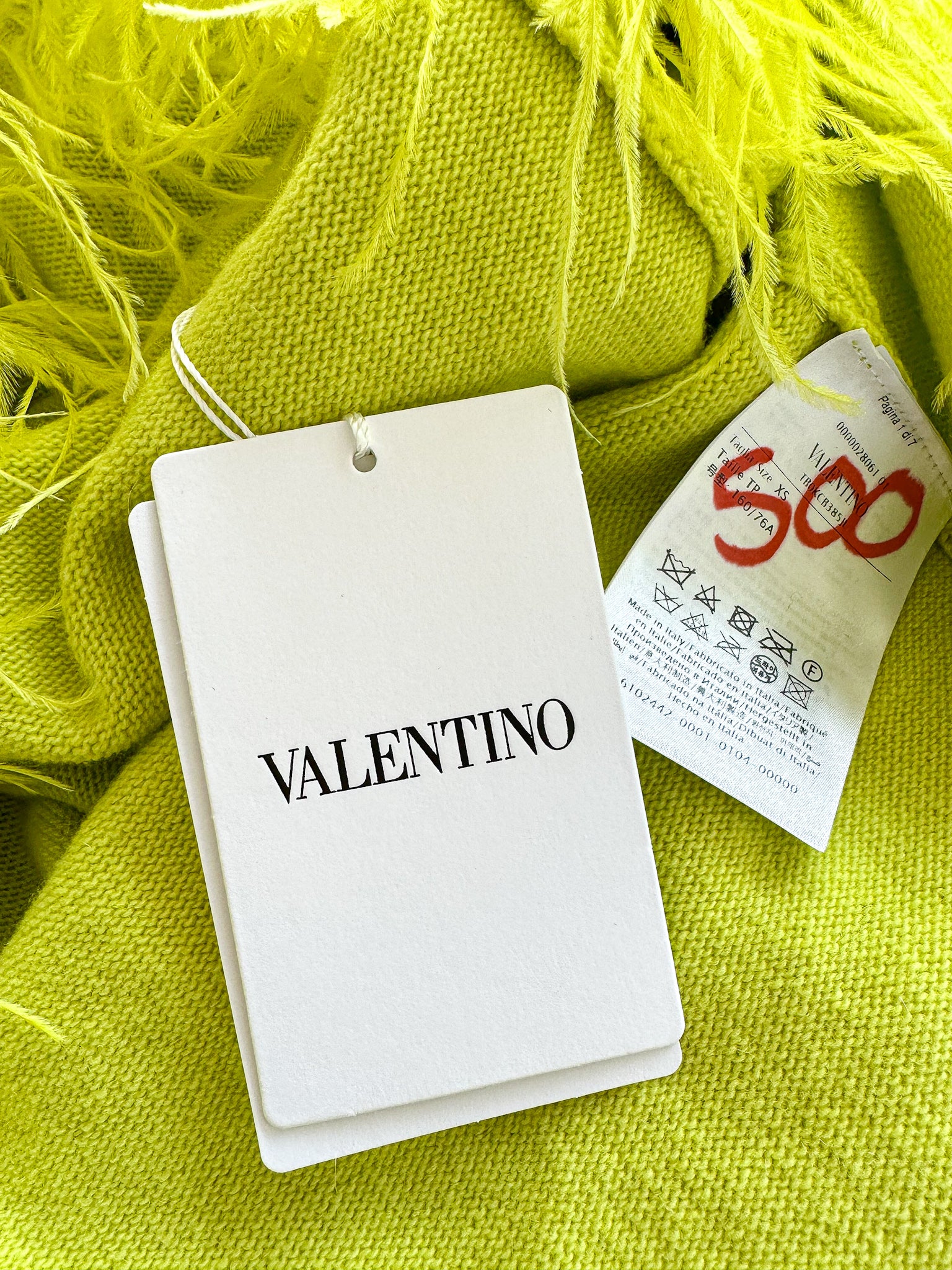 Valentino Garavani Lime Green Feather Trim Jumper