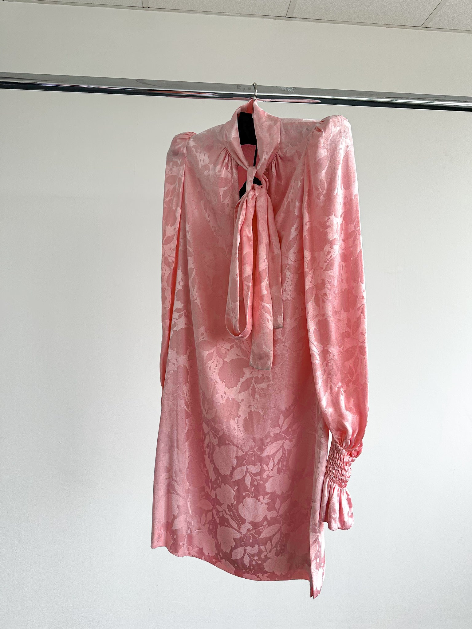 The Vampire's Wife Storm From The Shelter Pink Floral Satin Long Sleeve Dress - House Of Huntington