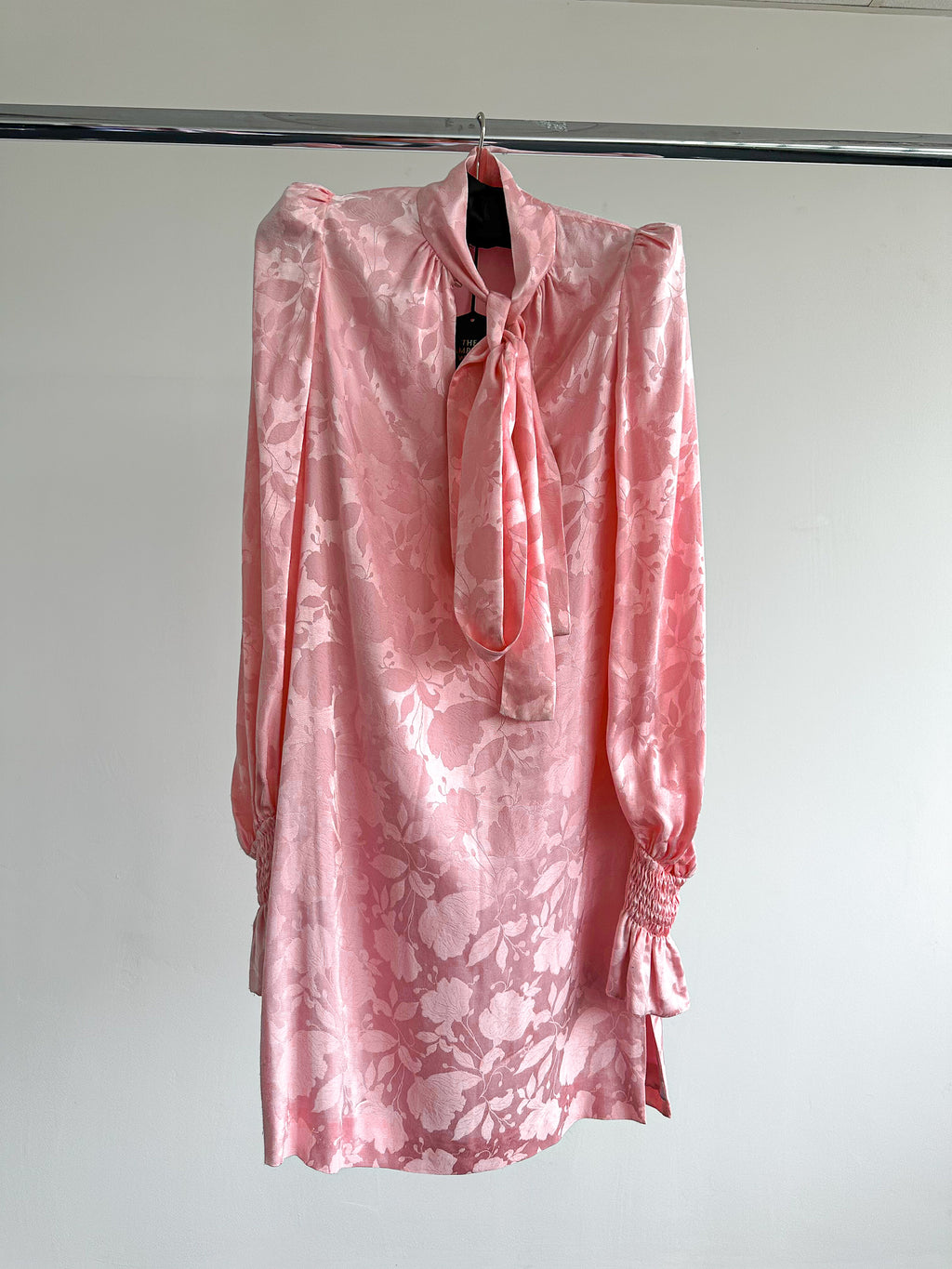 The Vampire's Wife Storm From The Shelter Pink Floral Satin Long Sleeve Dress - House Of Huntington