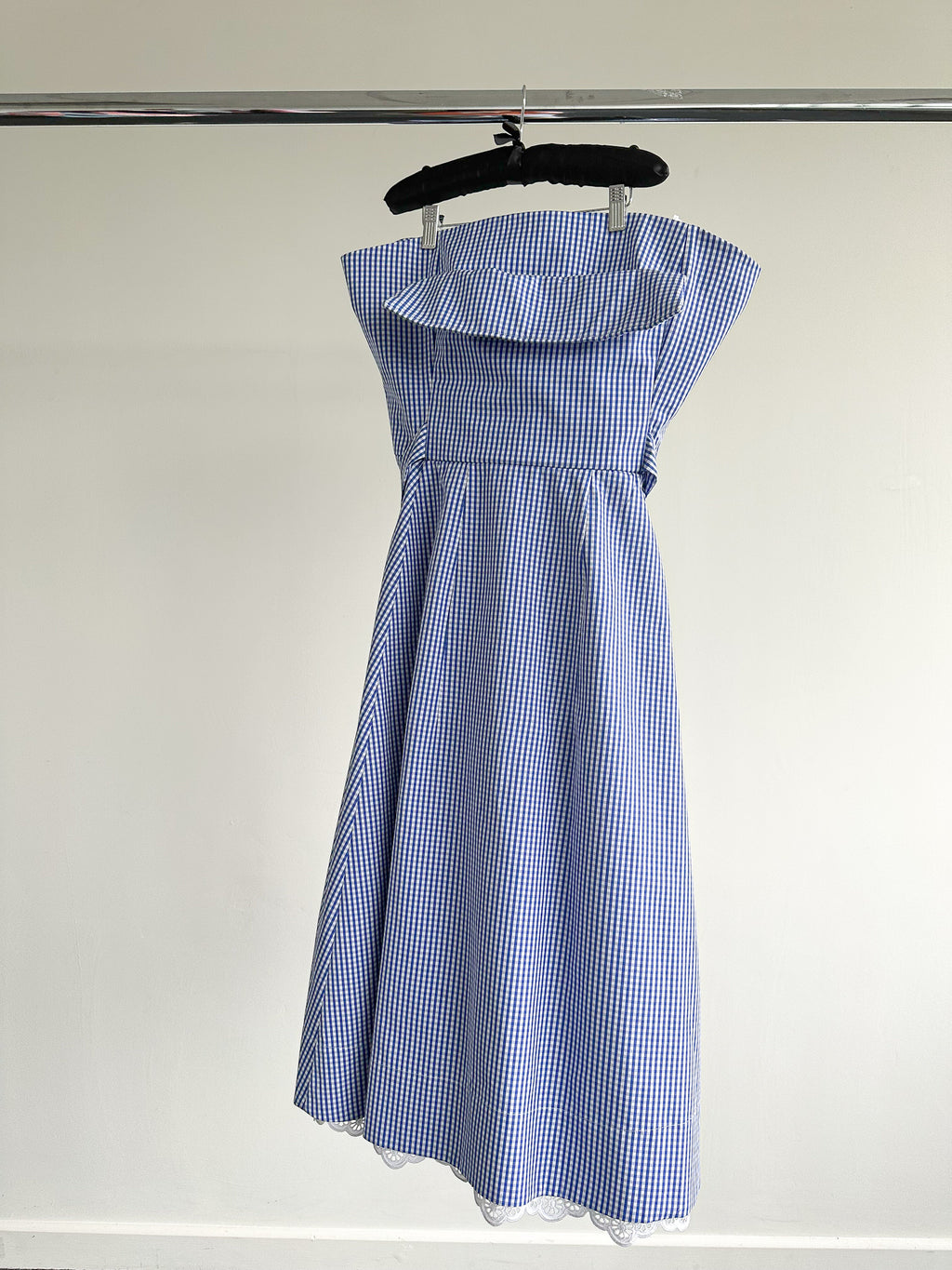 The Vampire's Wife The Good Witch Blue Gingham Flared Strapless Midi Dress - House Of Huntington