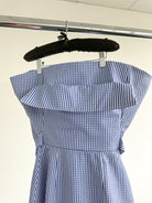 The Vampire's Wife The Good Witch Blue Gingham Flared Strapless Midi Dress - House Of Huntington