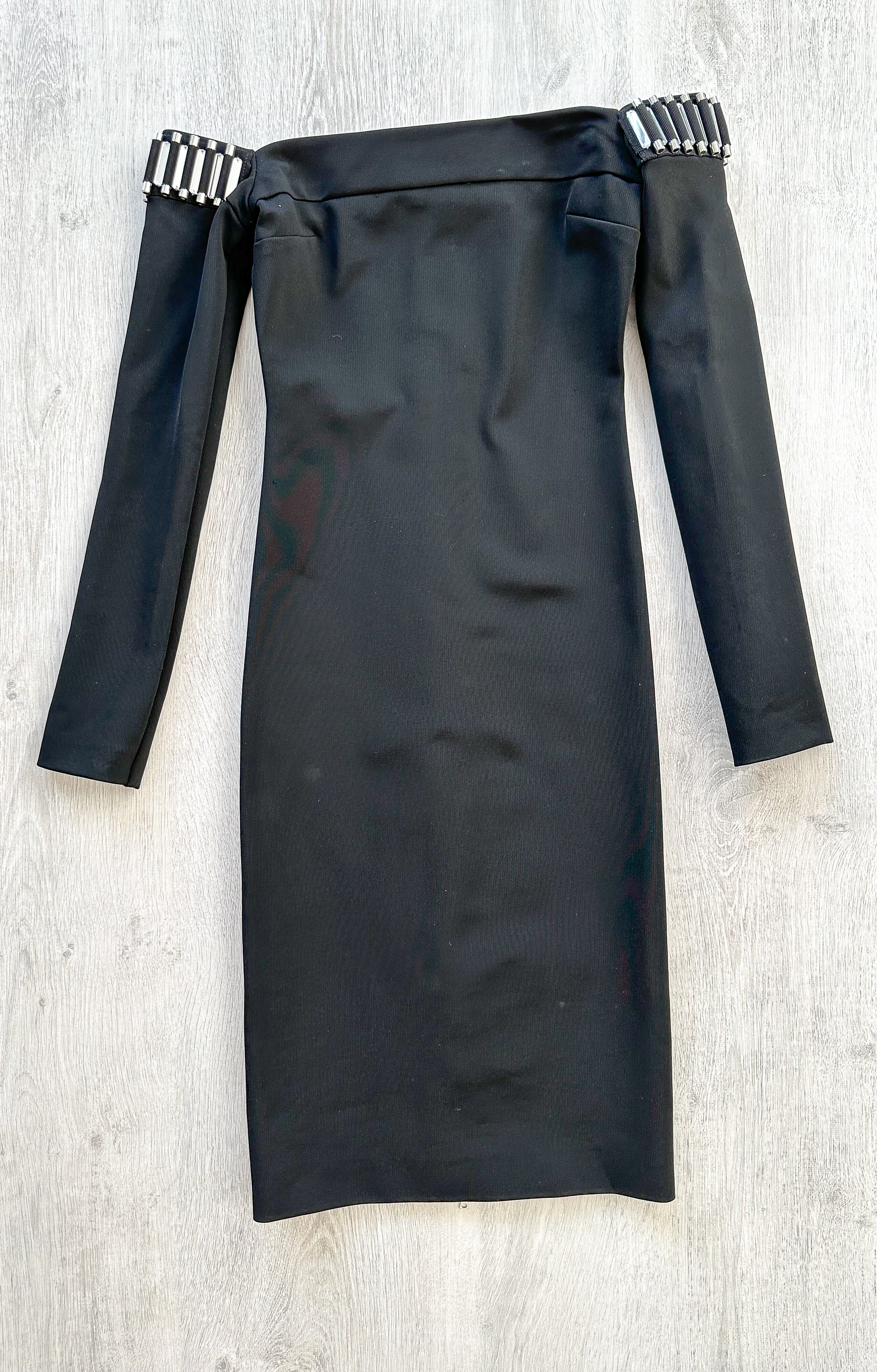 DAVID KOMA Black Embellished Detail Off Shoulder Long Sleeve Dress - House Of Huntington
