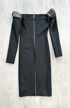 DAVID KOMA Black Embellished Detail Off Shoulder Long Sleeve Dress - House Of Huntington