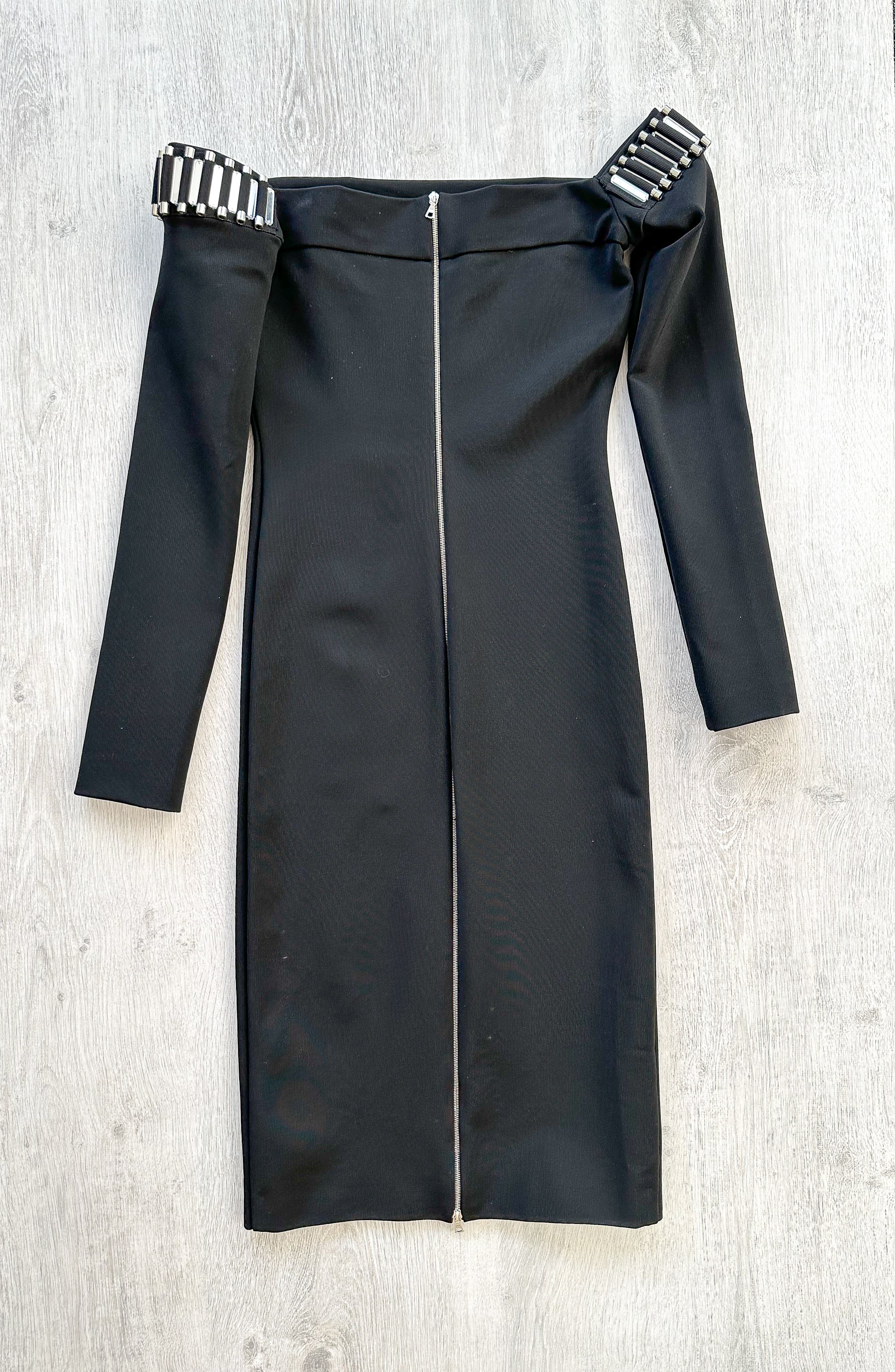 DAVID KOMA Black Embellished Detail Off Shoulder Long Sleeve Dress - House Of Huntington