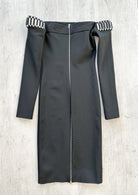 DAVID KOMA Black Embellished Detail Off Shoulder Long Sleeve Dress - House Of Huntington