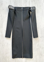 DAVID KOMA Black Embellished Detail Off Shoulder Long Sleeve Dress - House Of Huntington