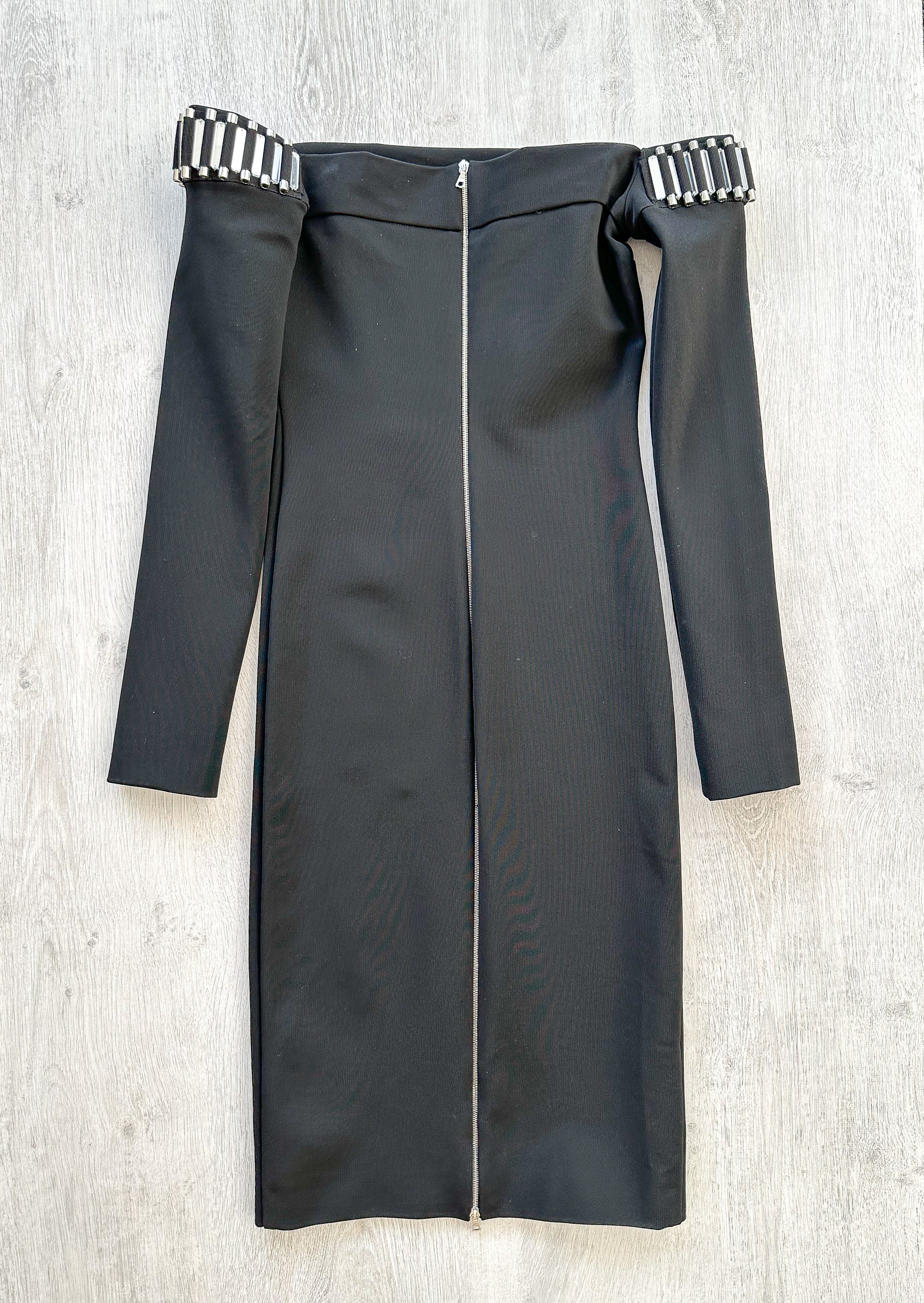 DAVID KOMA Black Embellished Detail Off Shoulder Long Sleeve Dress - House Of Huntington