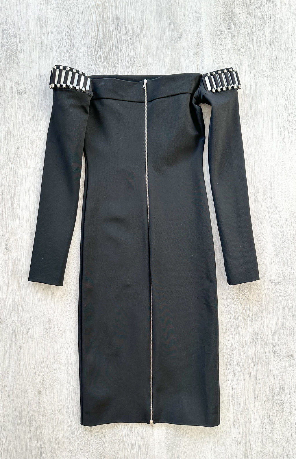 DAVID KOMA Black Embellished Detail Off Shoulder Long Sleeve Dress - House Of Huntington