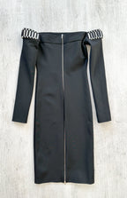 DAVID KOMA Black Embellished Detail Off Shoulder Long Sleeve Dress - House Of Huntington